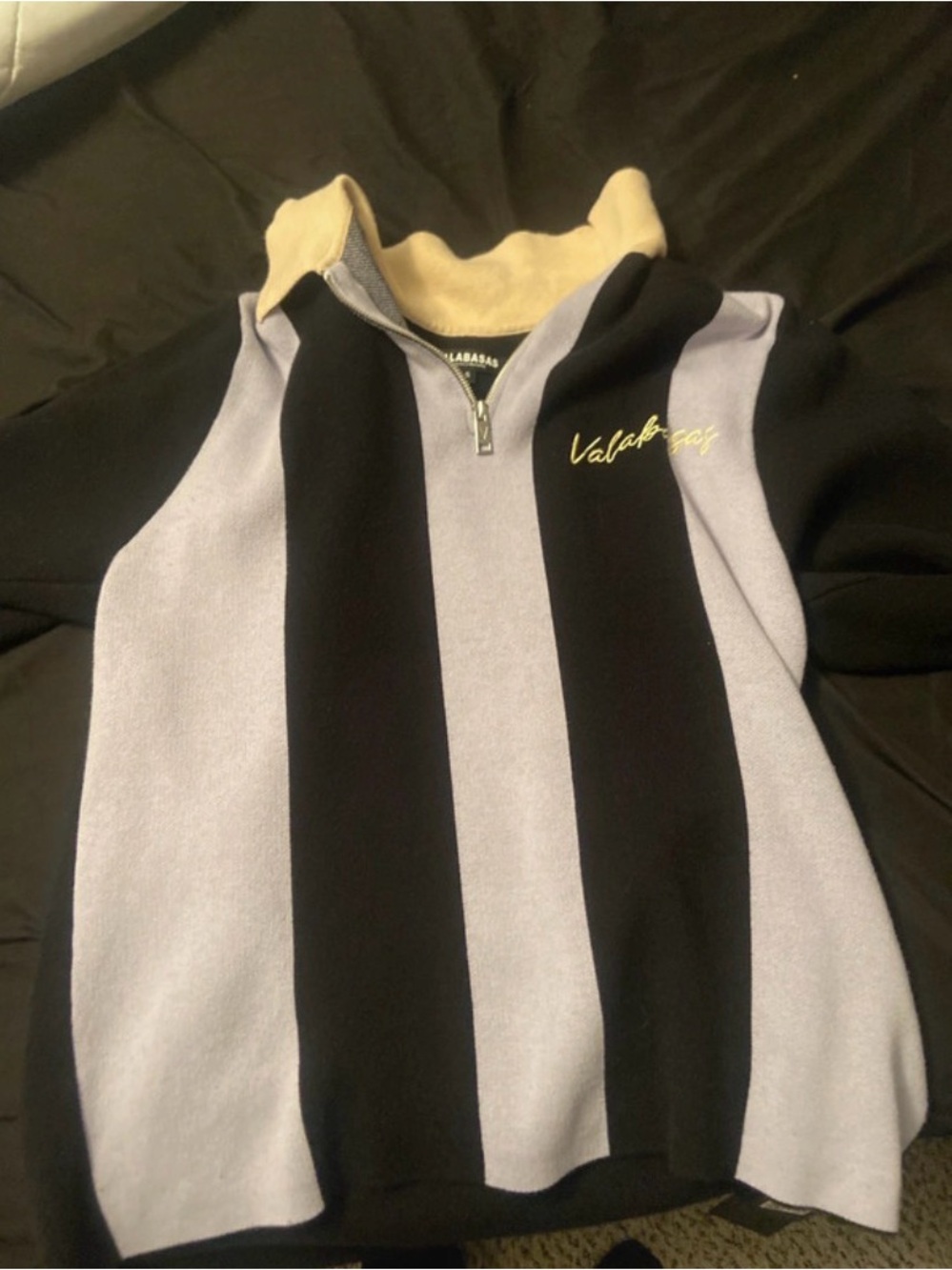 Valabasas Men’s Zip-Up Striped Sweater Vest - Black & Light Lavender